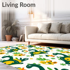 Cute Green Yellow Dinosaur Friends Rug