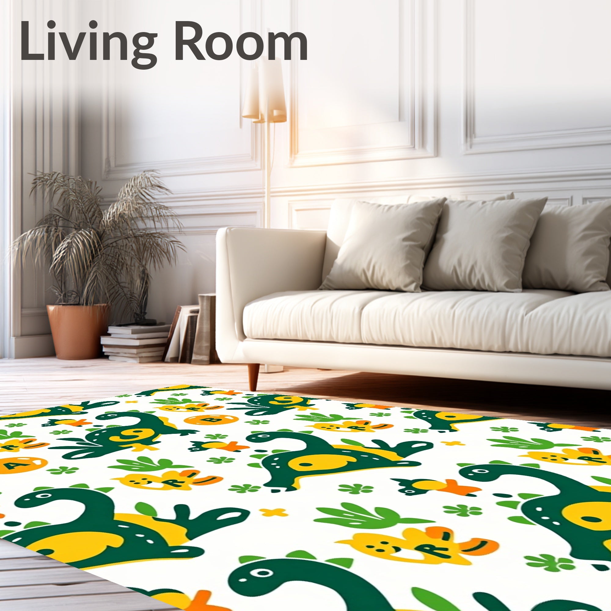 Cute Green Yellow Dinosaur Friends Rug