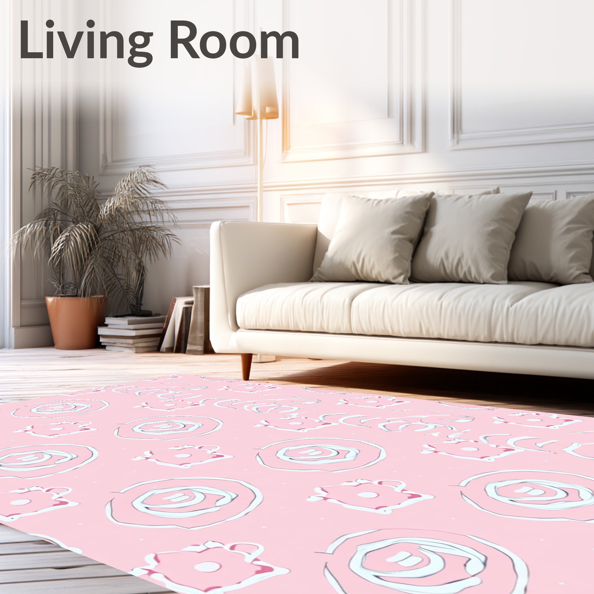 Soft Pink Abstract Floral Swirls Rug