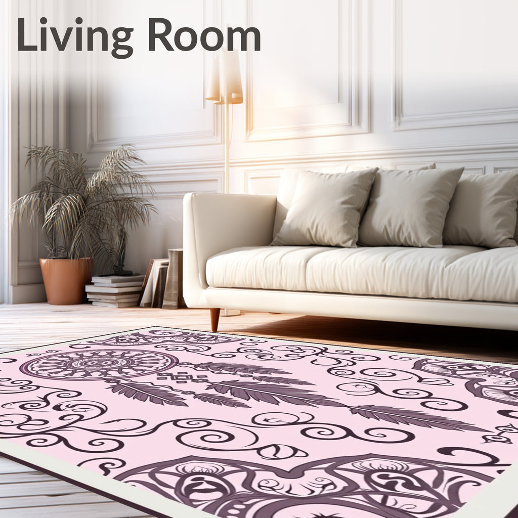 Pink Dreamcatcher Feather Mandala Rug