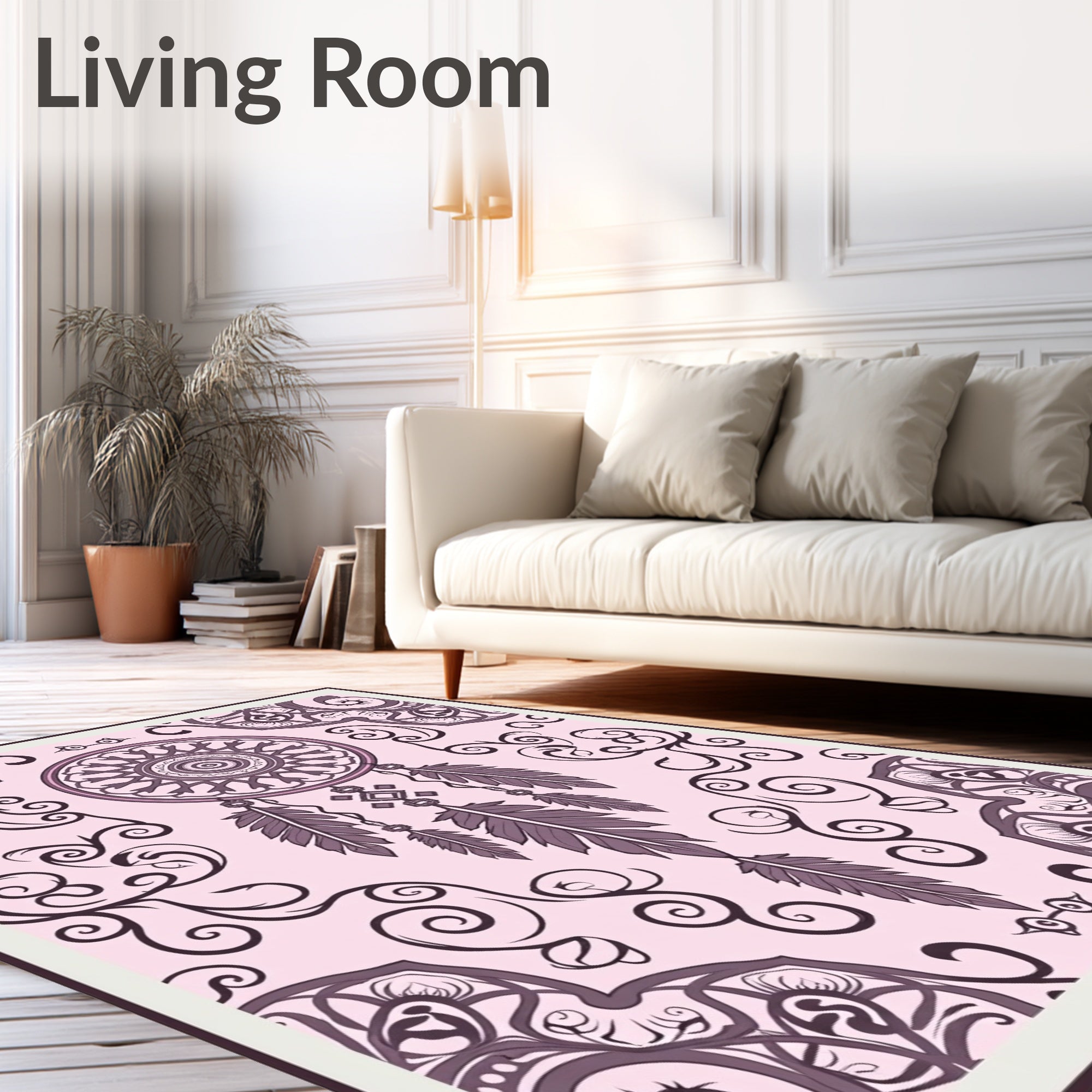 Pink Dreamcatcher Feather Mandala Rug