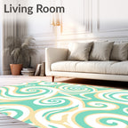 Aqua Cream Swirling Abstract Curvy Rug
