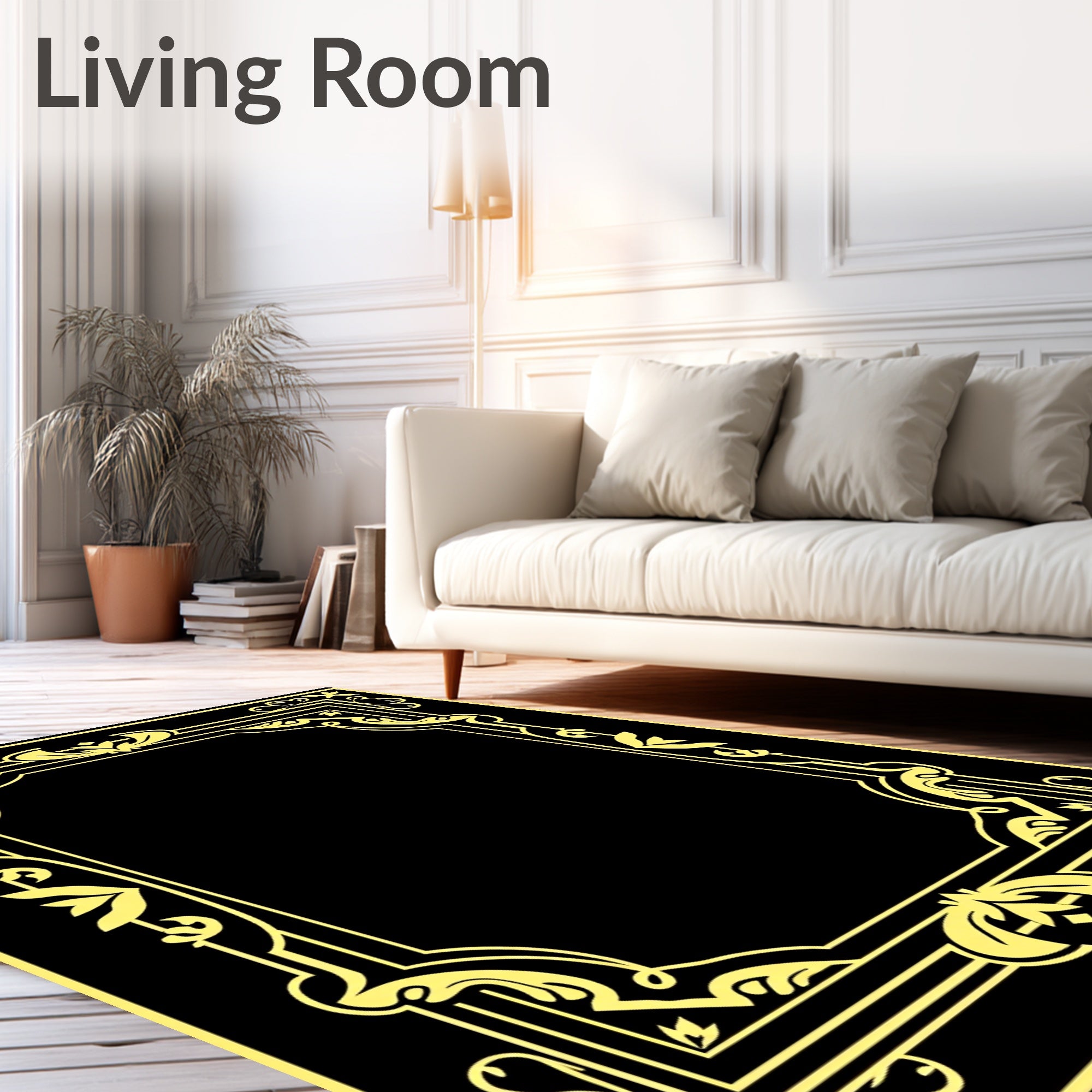 Golden Art Nouveau Floral Frame Rug