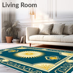 Teal Golden Sunburst Art Deco Rug