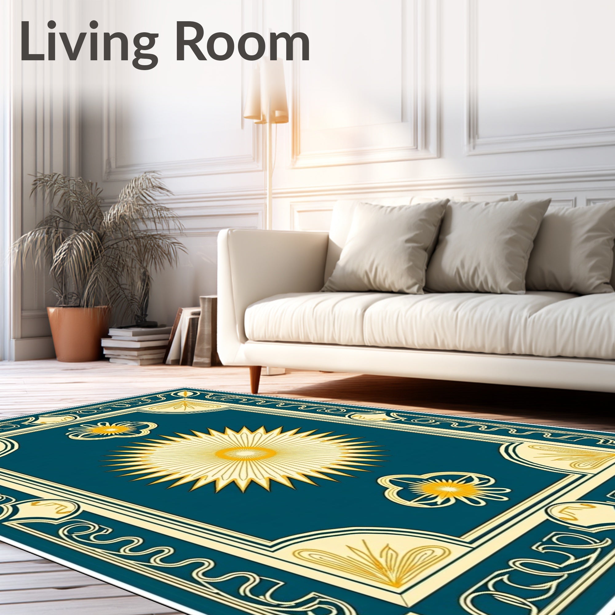 Teal Golden Sunburst Art Deco Rug