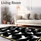 Black White Flying Birds Stars Border Rug