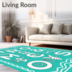 Whimsical White Alphabet Creatures Teal Rug