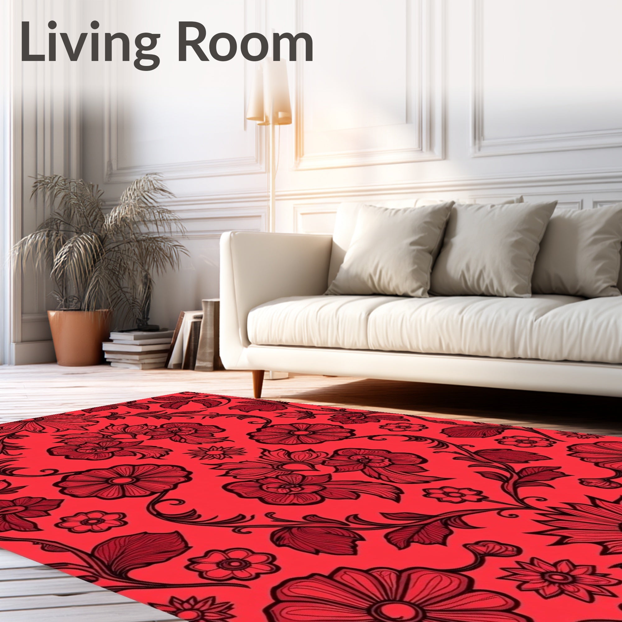 Rich Red Floral Vine Arrangement Rug
