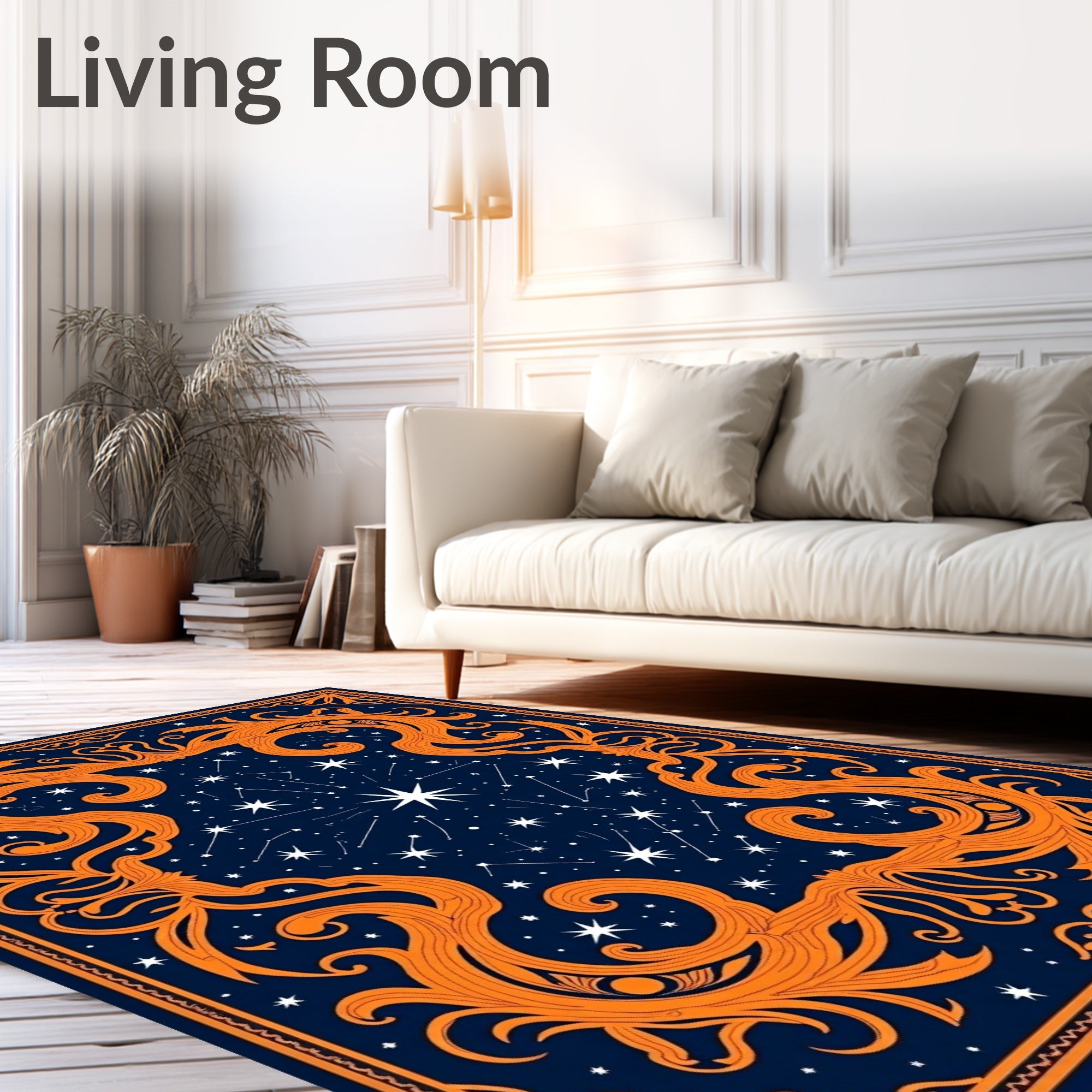 Ornate Blue Celestial Night Swirl Rug