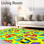 Vibrant Cartoon Woodland Creatures Aviary Rug