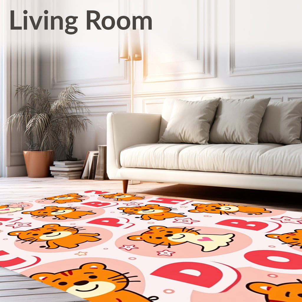 Orange Tigers Alphabet Circles Rug