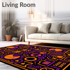 Vibrant Orange Purple Geometric Collage Rug