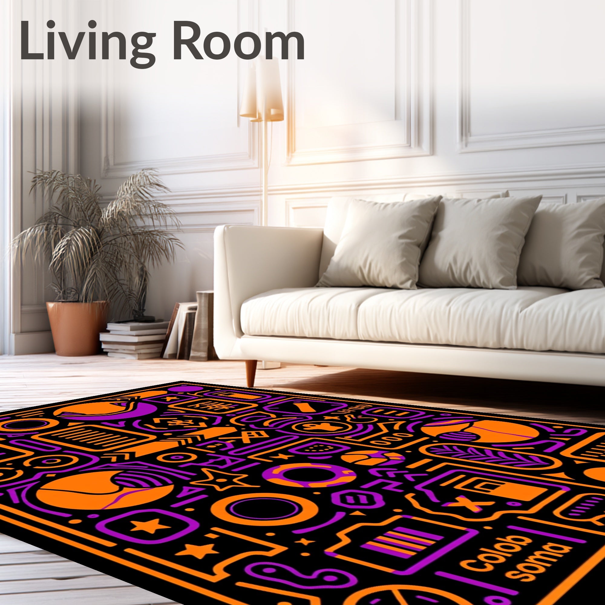 Vibrant Orange Purple Geometric Collage Rug