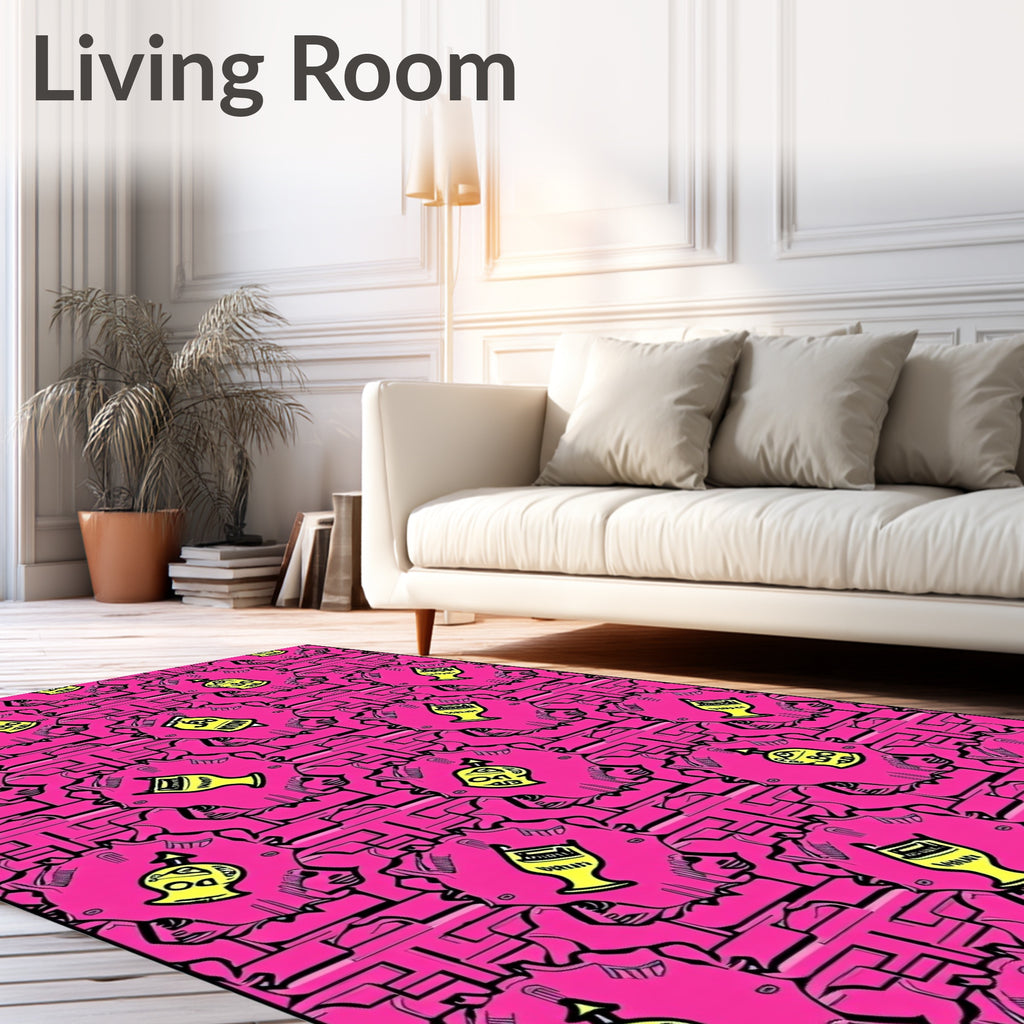 Hot Pink Retro Bottle Motif Rug