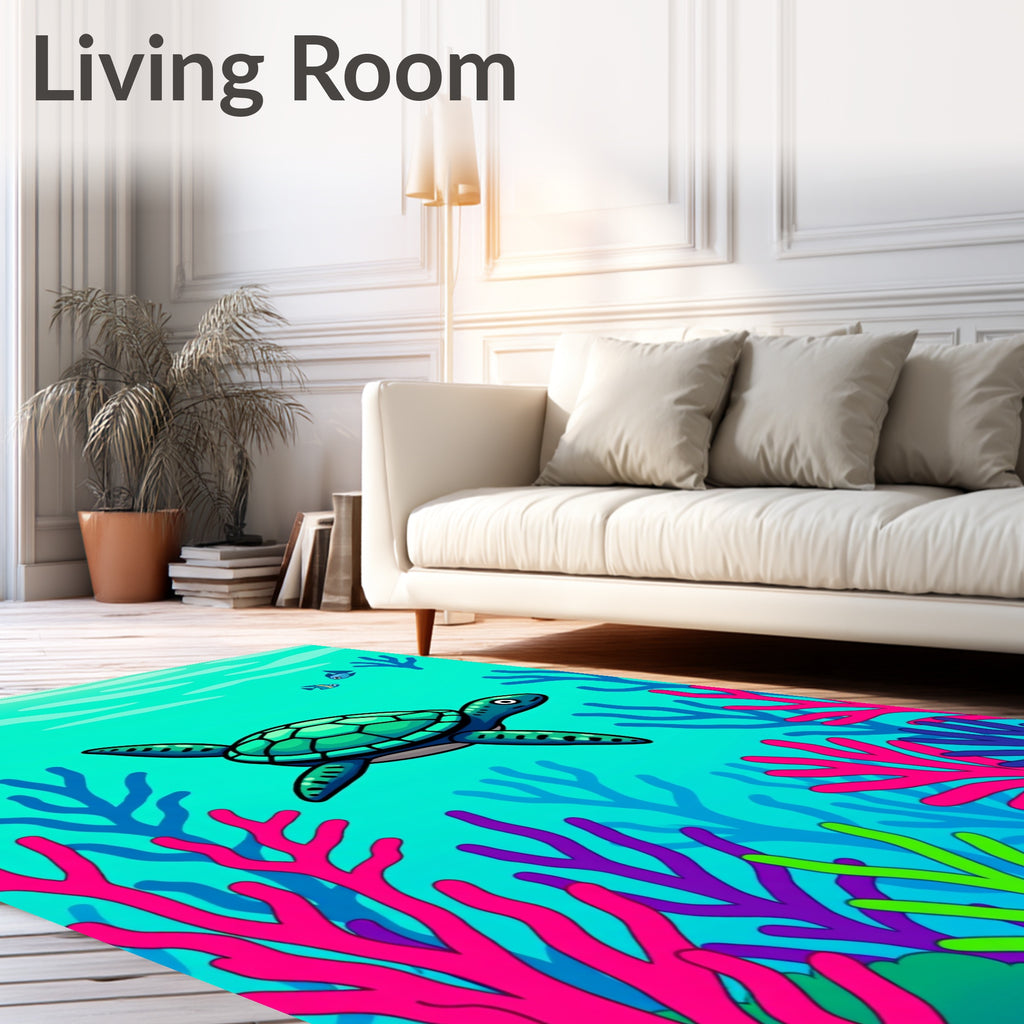 Vibrant Ocean Turtle Coral Scene Rug