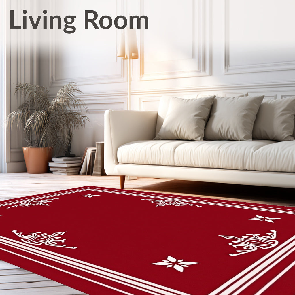 Crimson White Ornate Corner Floral Rug