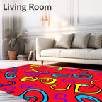 Funky Red Scribble Musical Notes Rug