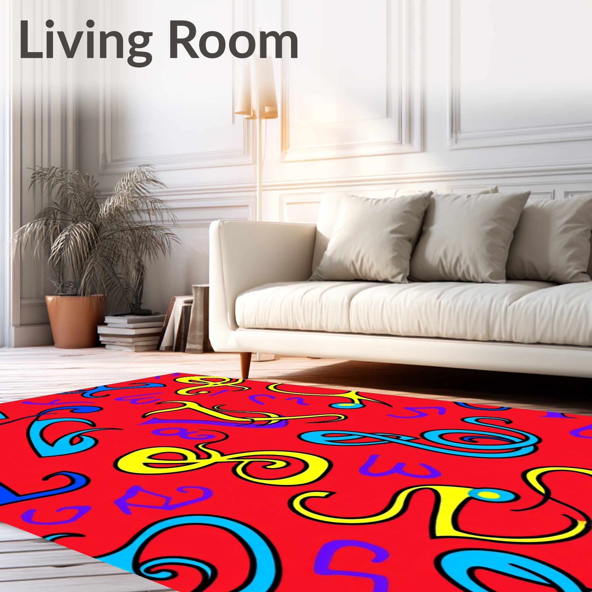 Funky Red Scribble Musical Notes Rug