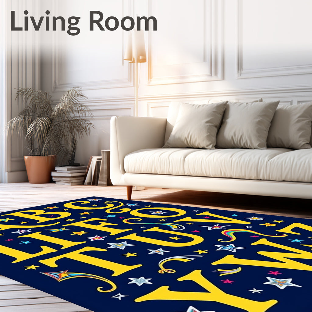 Yellow ABC Alphabet Starry Night Rug