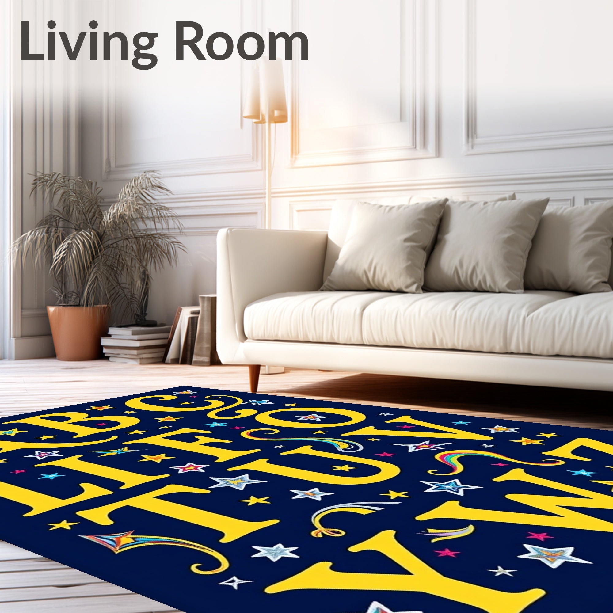 Yellow ABC Alphabet Starry Night Rug