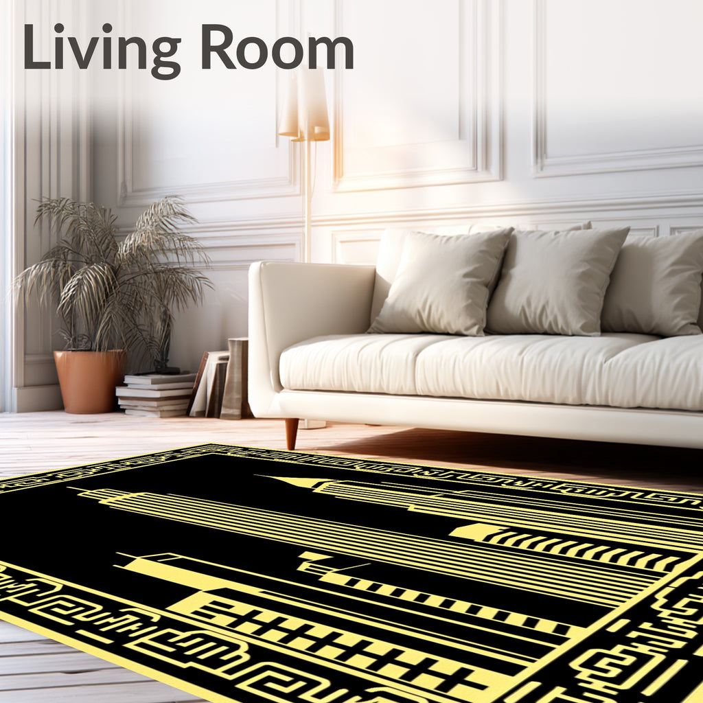 Golden Cityscape Urban Skyline Rug