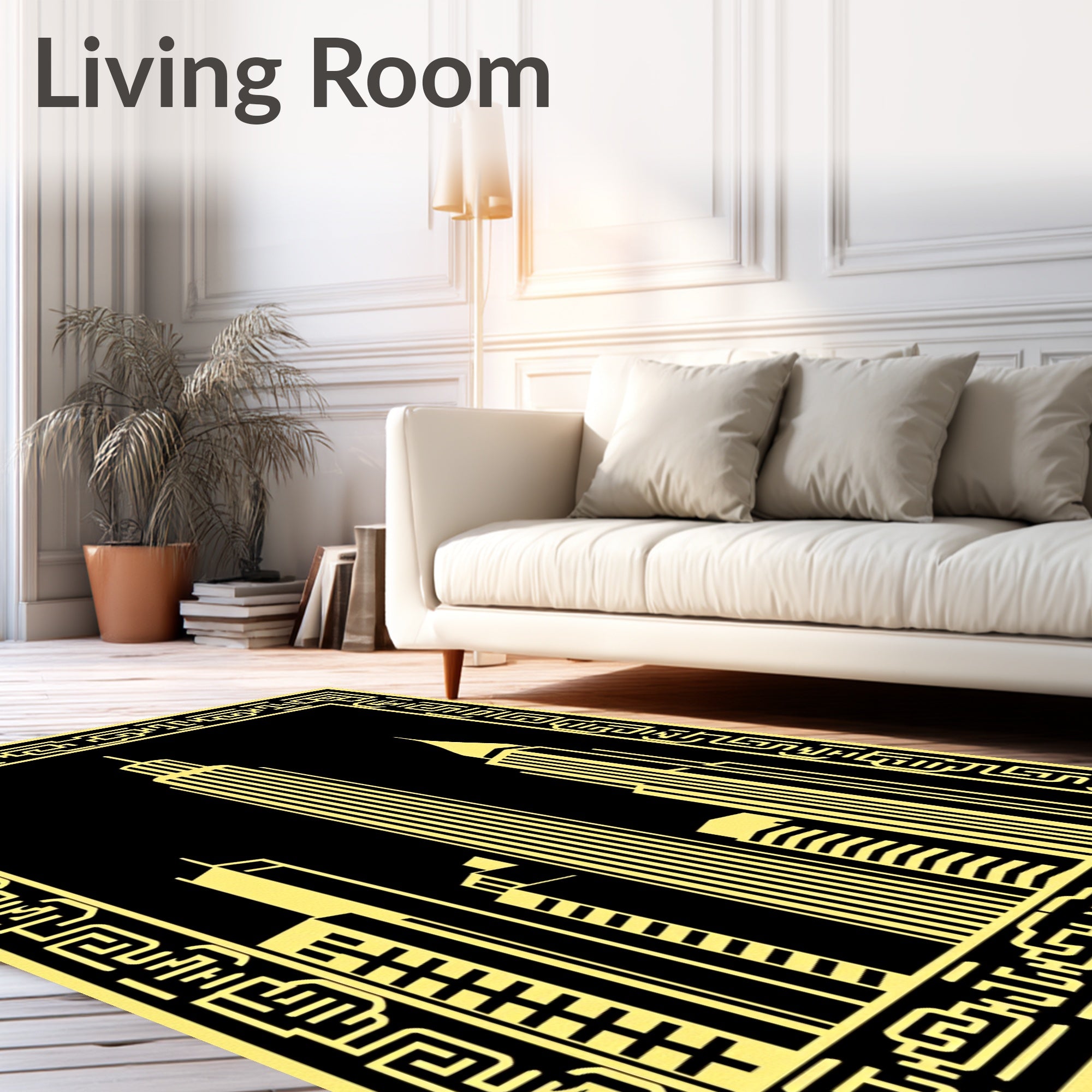 Golden Cityscape Urban Skyline Rug
