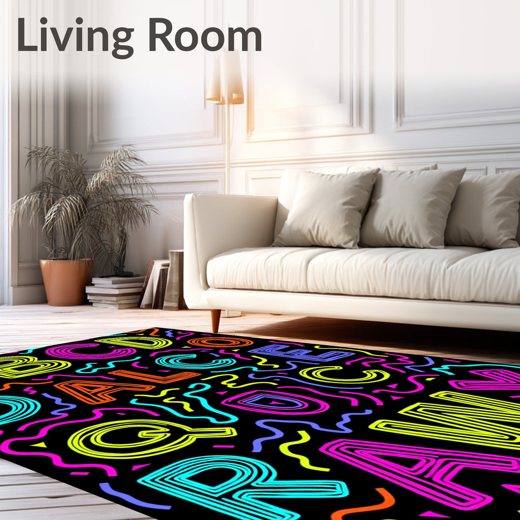 Neon Alphabet Confetti Rug