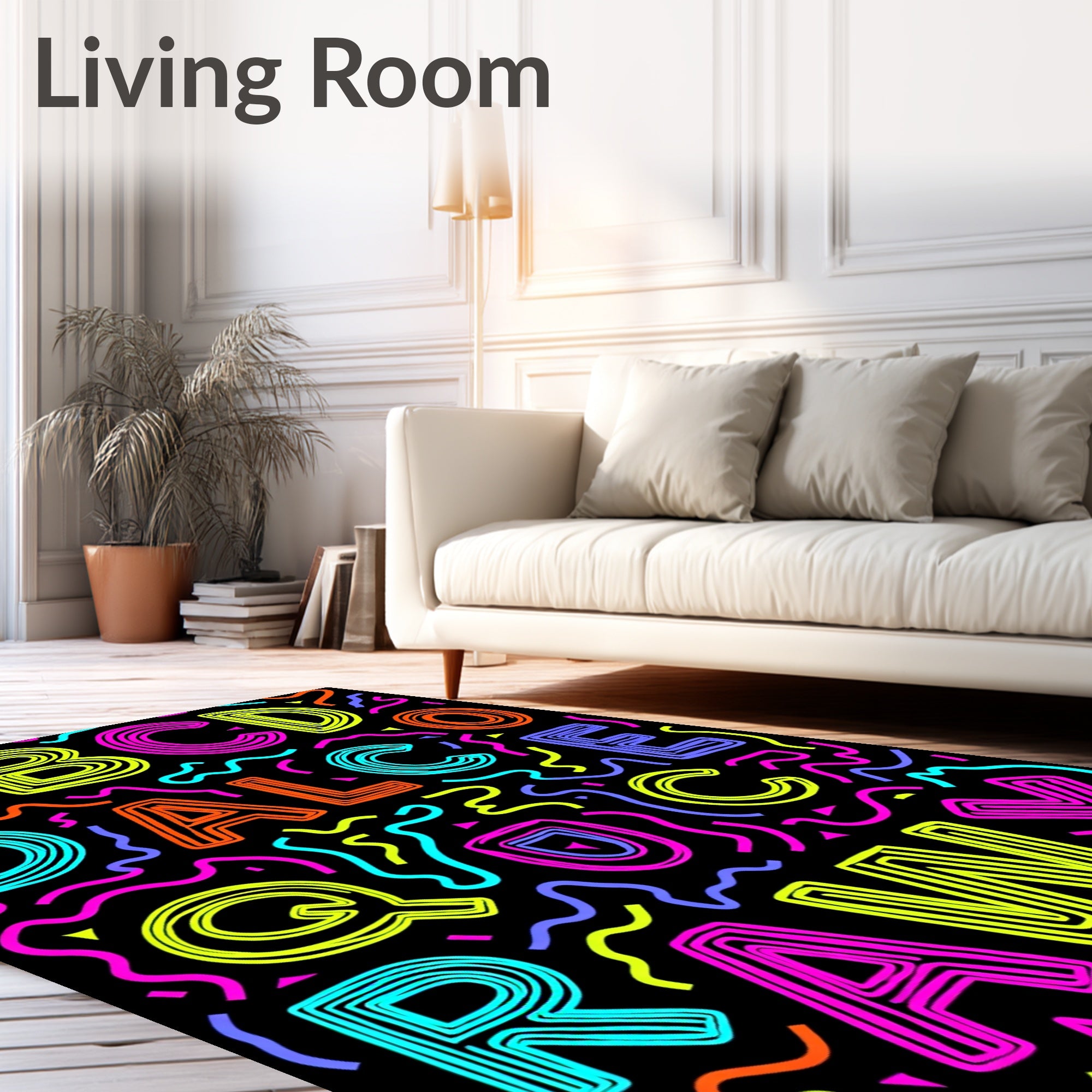 Neon Alphabet Confetti Rug