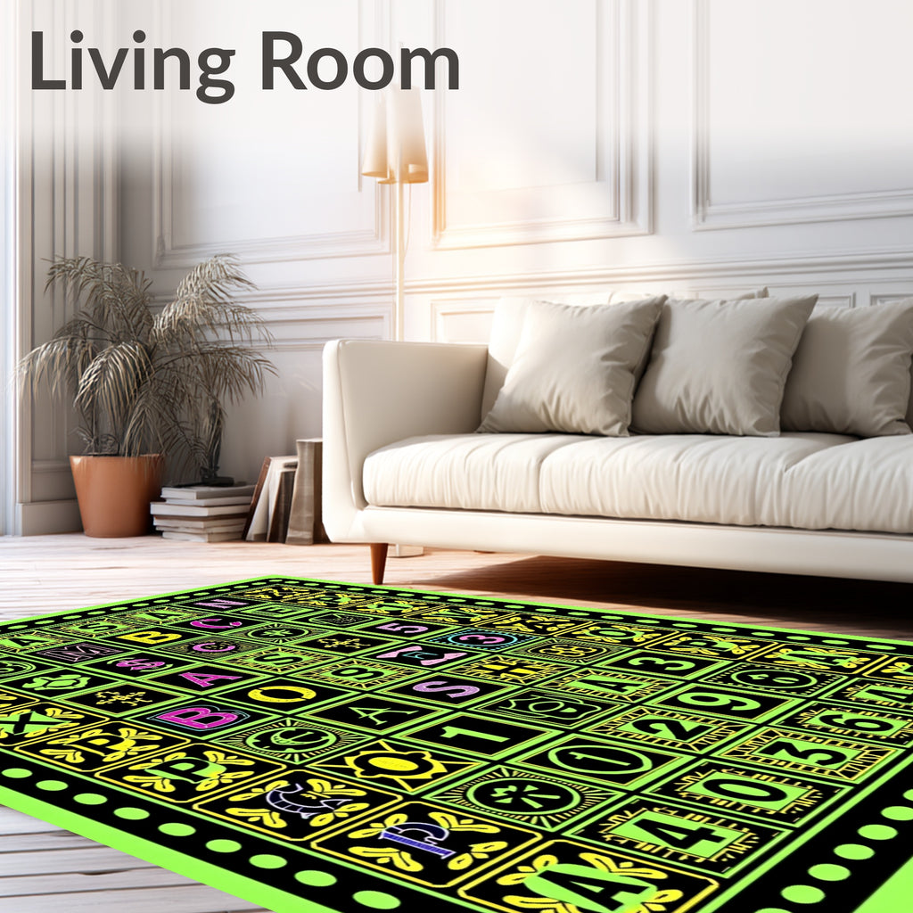 Neon Alphabet Number Grid Rug