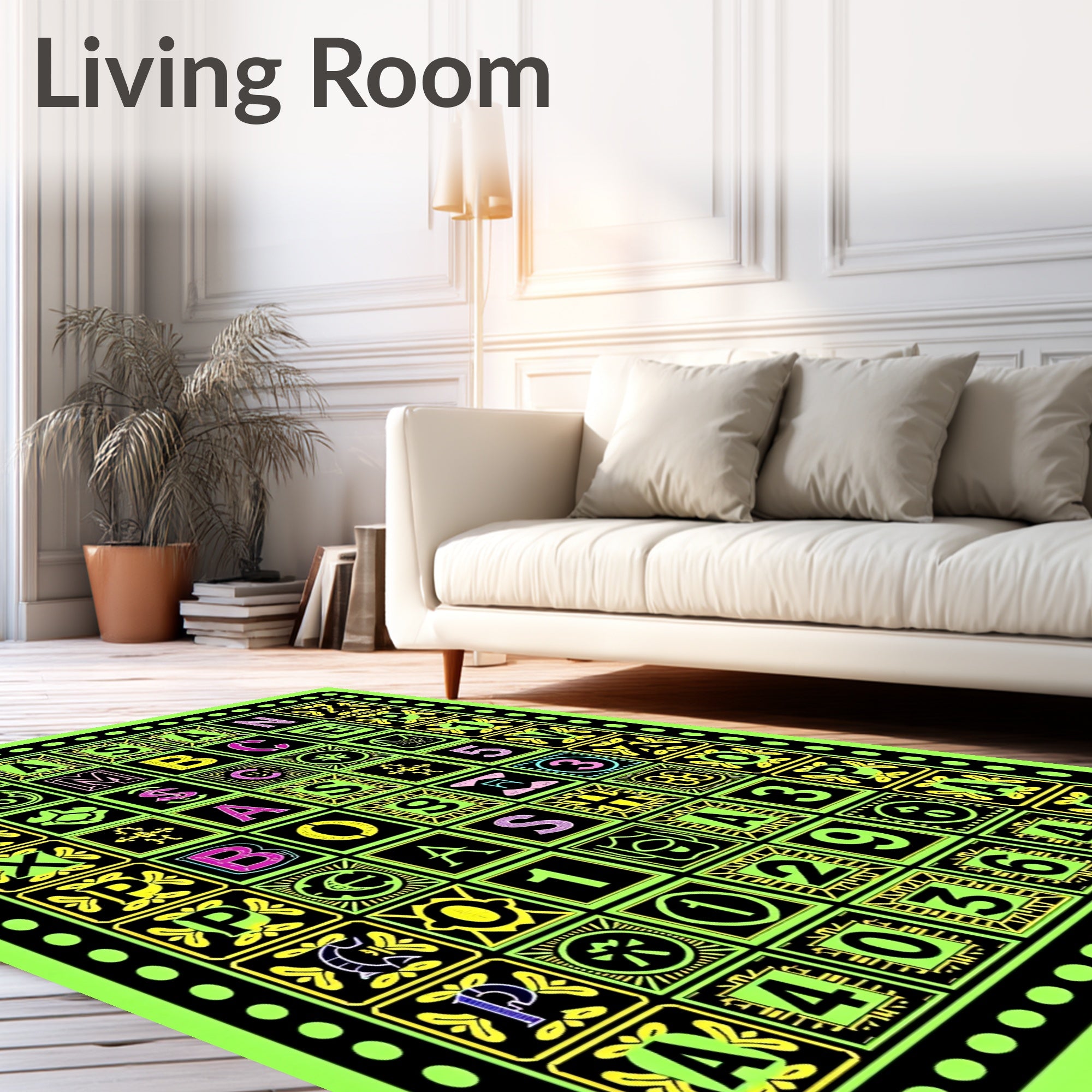 Neon Alphabet Number Grid Rug