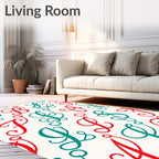 Red Teal Script Alphabet Arrangement Rug