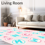 Pink White Blue Alphabet Collage Rug