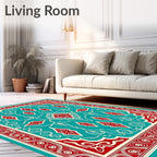 Turquoise Red Filigree Ornamental Rug