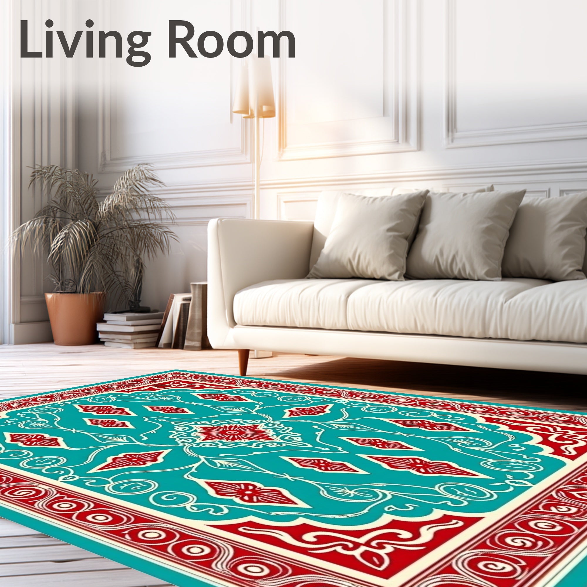Turquoise Red Filigree Ornamental Rug