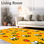 Cute Flying Bees Honeycomb Background Rug