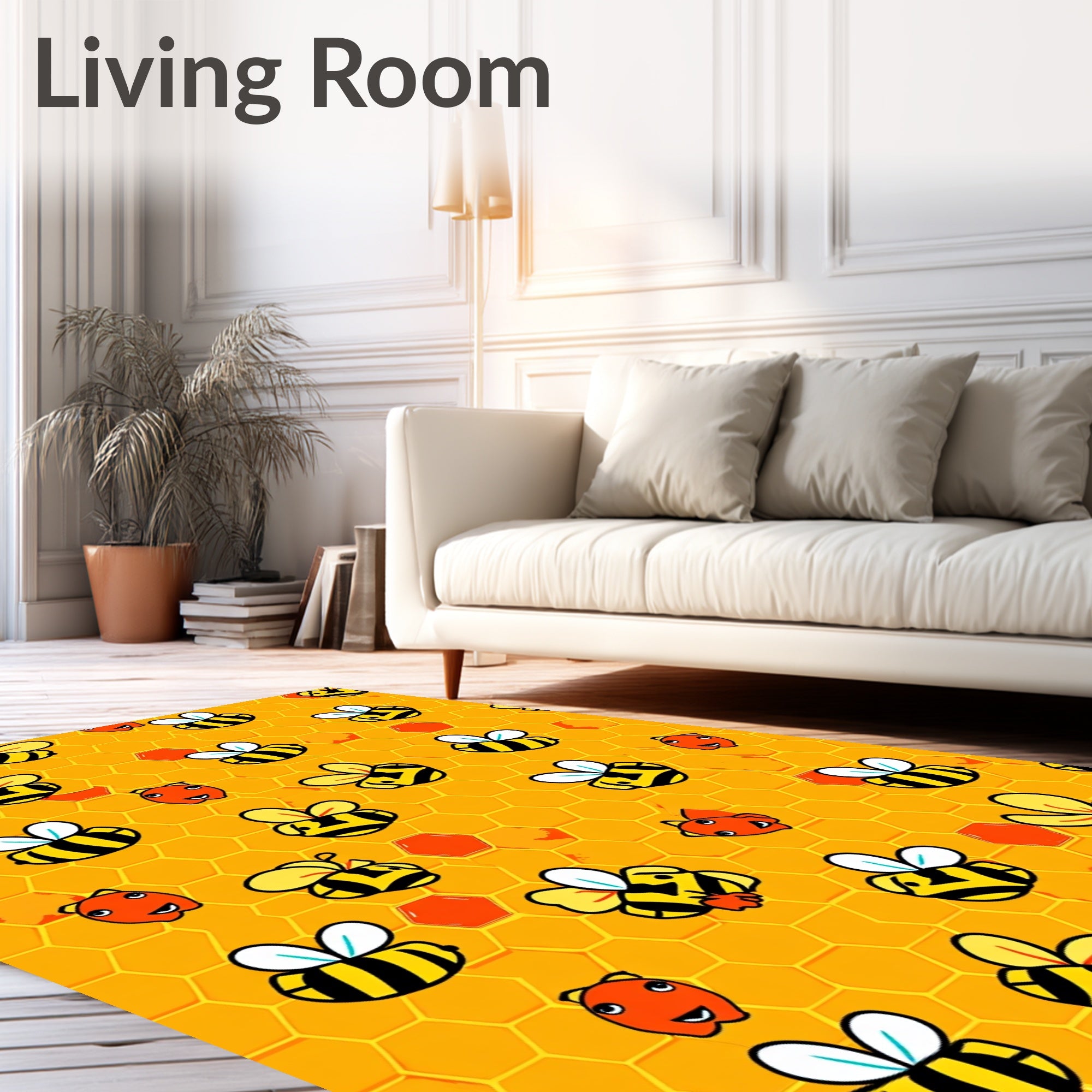 Cute Flying Bees Honeycomb Background Rug