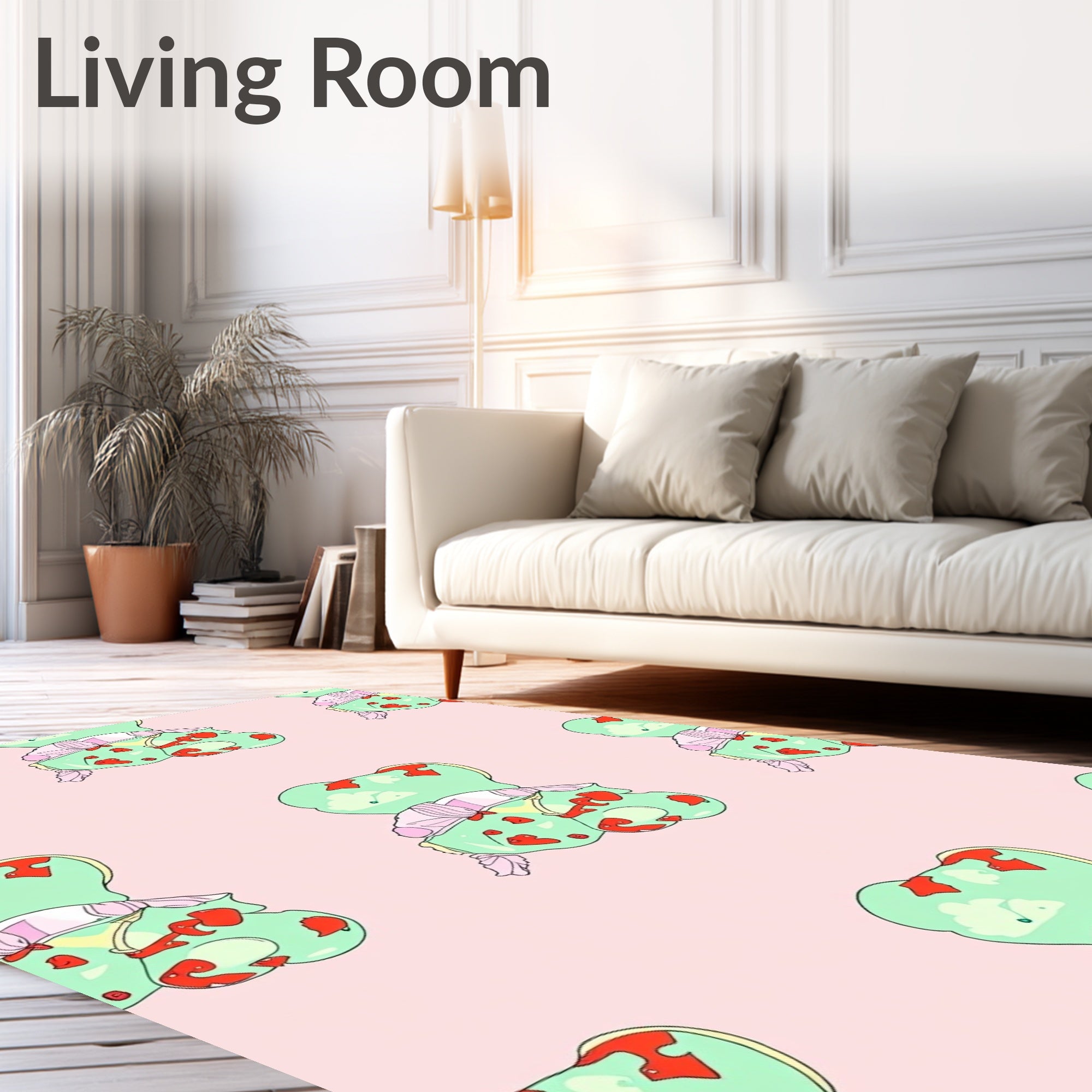 Whimsical Mint Red Bear Clouds Rug