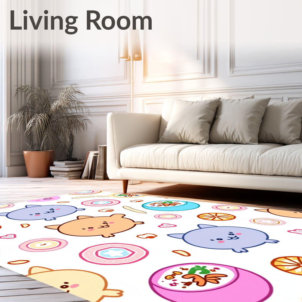 Kawaii Kitty Foody Collage Rug