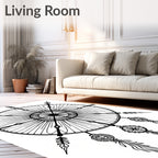 Tribal Feather Dreamcatcher Black White Rug