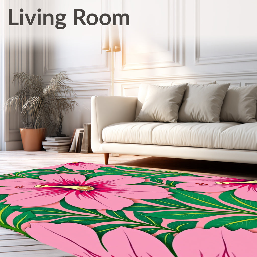 Pink Hibiscus Floral Tropical Rug