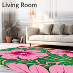 Pink Hibiscus Floral Tropical Rug