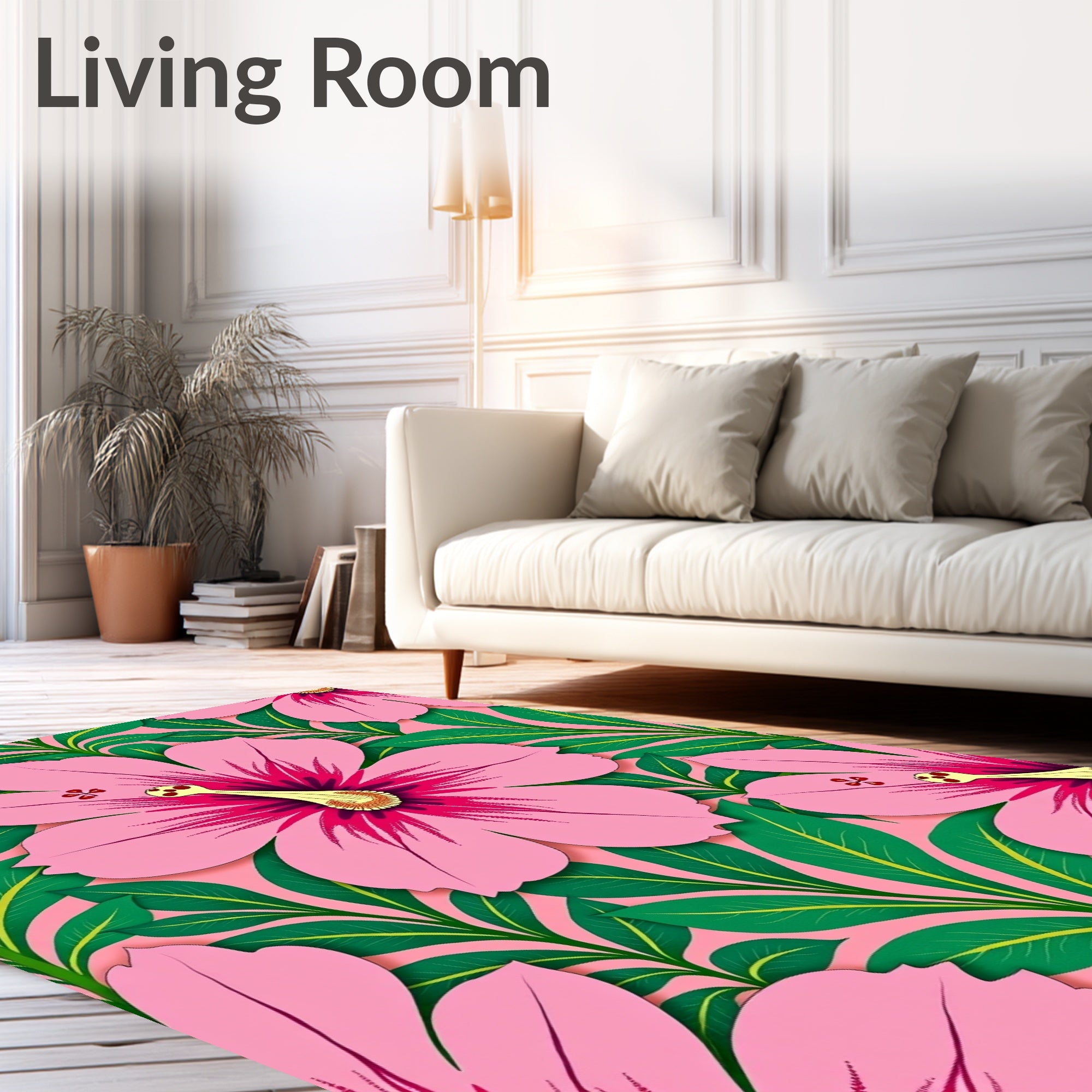 Pink Hibiscus Floral Tropical Rug