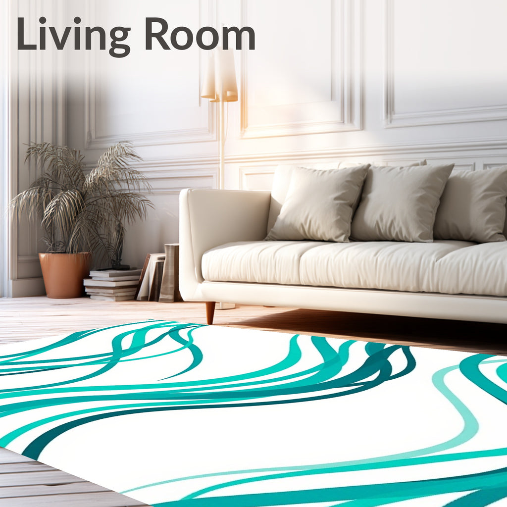 Teal Ocean Wave Stripe Rug