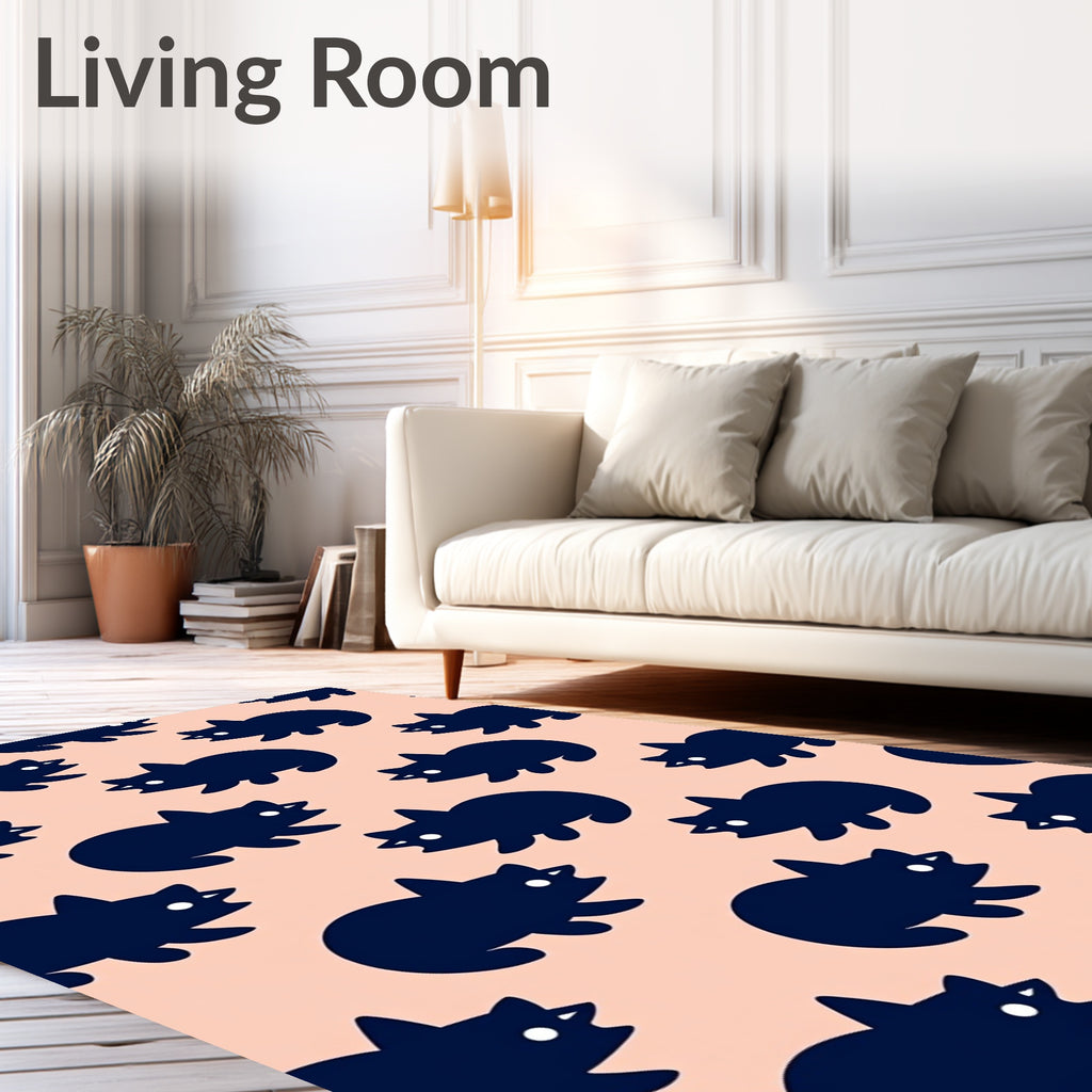 Navy Cat Repeat On Peach Background Rug
