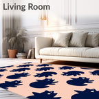Navy Cat Repeat On Peach Background Rug