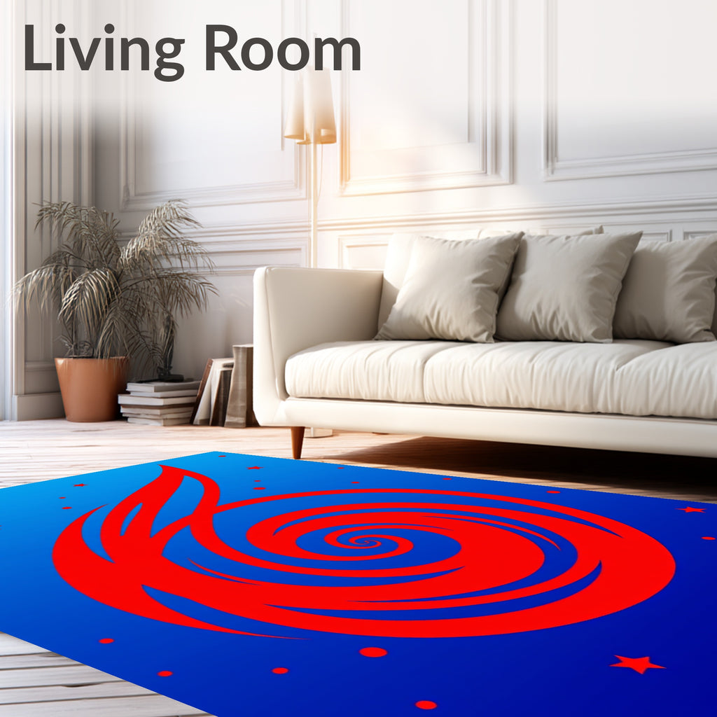 Crimson Spiral Comet in Blue Sky Rug