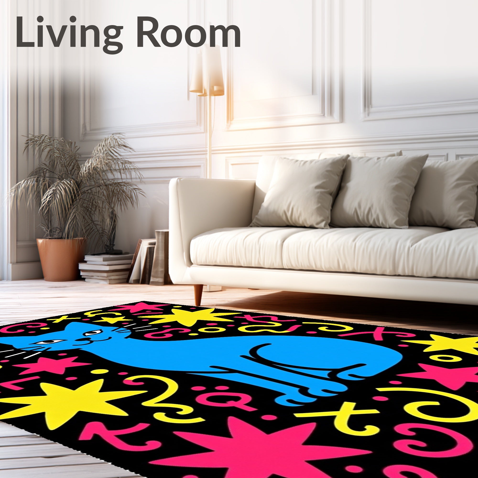 Jazzy Blue Cat Sparkle Stars Rug