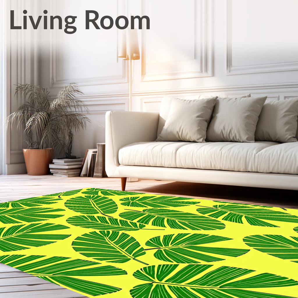 Vibrant Green Jungle Leaf Pattern Rug