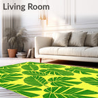 Vibrant Green Jungle Leaf Pattern Rug