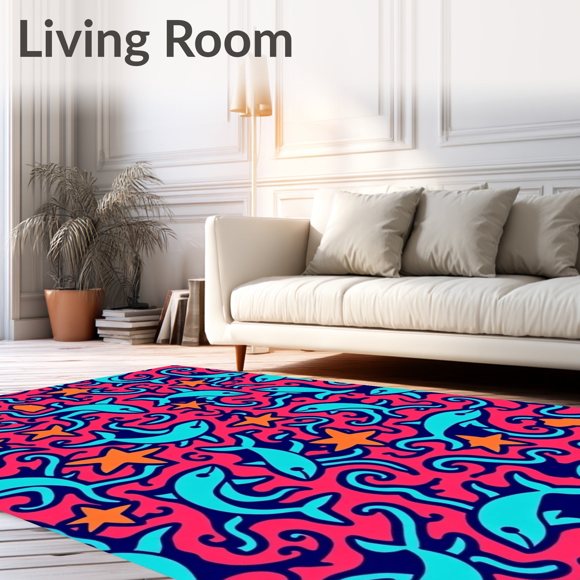 Coral Dolphins Stars Swirls Rug
